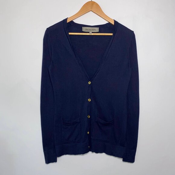REMAIN Birger Christensen Cardigan Sweater Grandma Pockets Navy Blue Womens XS - Picture 3 of 14